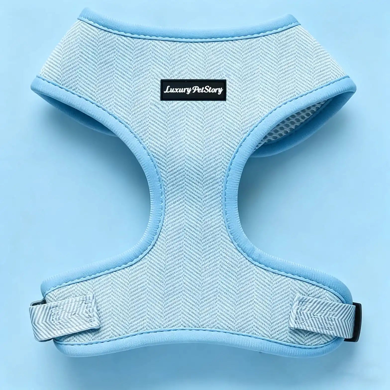 Light Blue Herringbone Mesh Dog Harness for Small Dogs | Breathable OEM Pet Vest Manufacturer